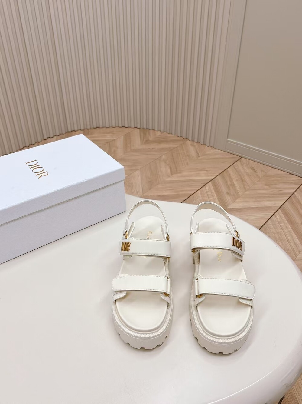 Dior White Leather Platform Slingback Sandals Gold Buckles